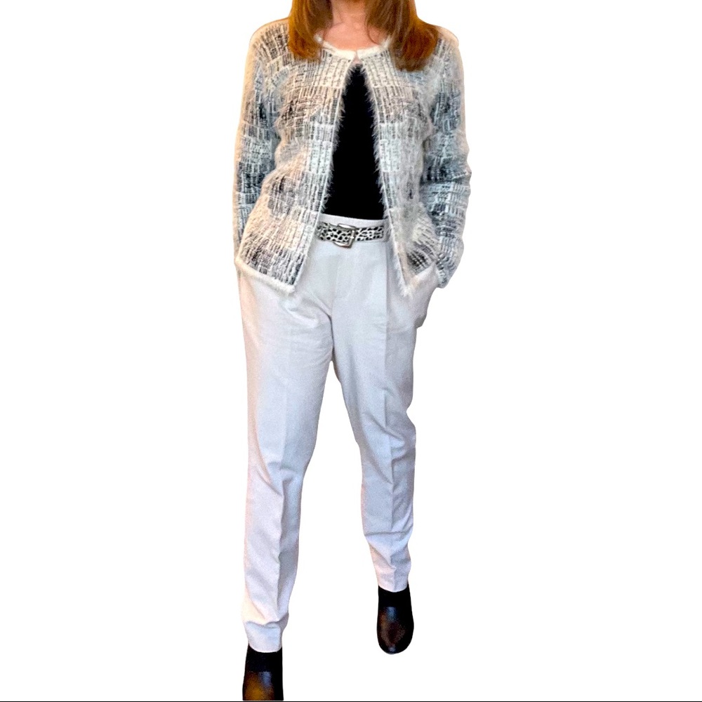 Black and white mohair cardigan sweater